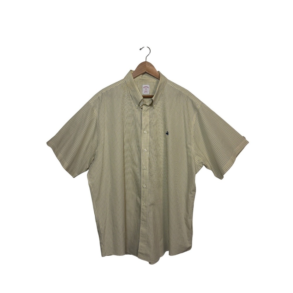 Brooks Brothers 346 Shirt Mens XXL Yellow Check Non-Iron SS Button Down